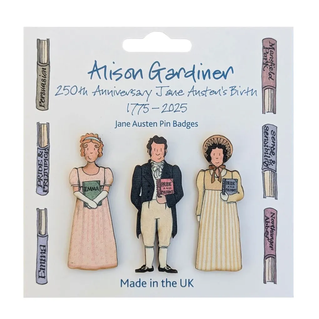 Alison Gardiner Jane Austen Set of 3 Pin Badges